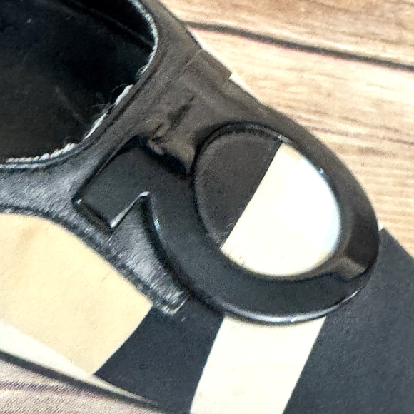 Salvatore Ferragamo Womens Tan Black Satin & Leather Slingback Heels 7B - Picture 15 of 16